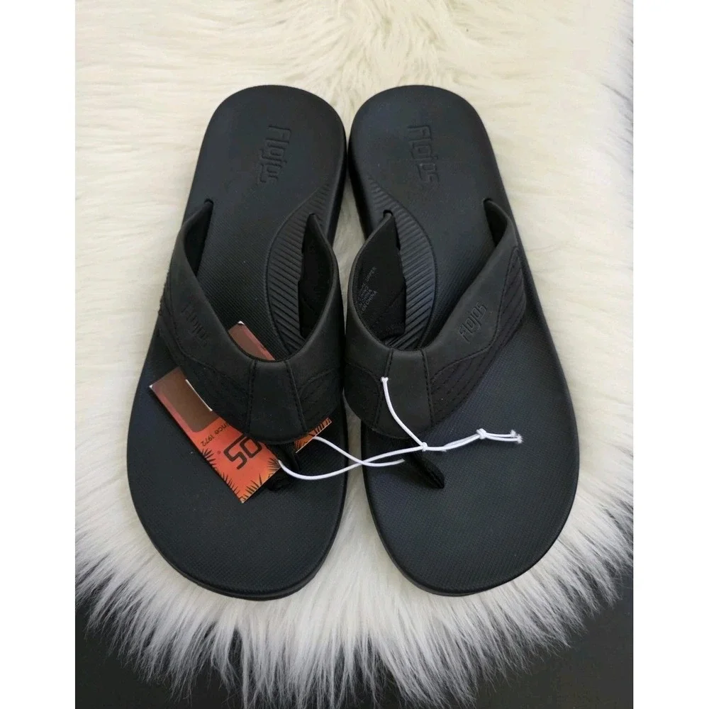 Flojos Men's Flip Flops Memory Foam Sandal Water Resistant Black New Size 11